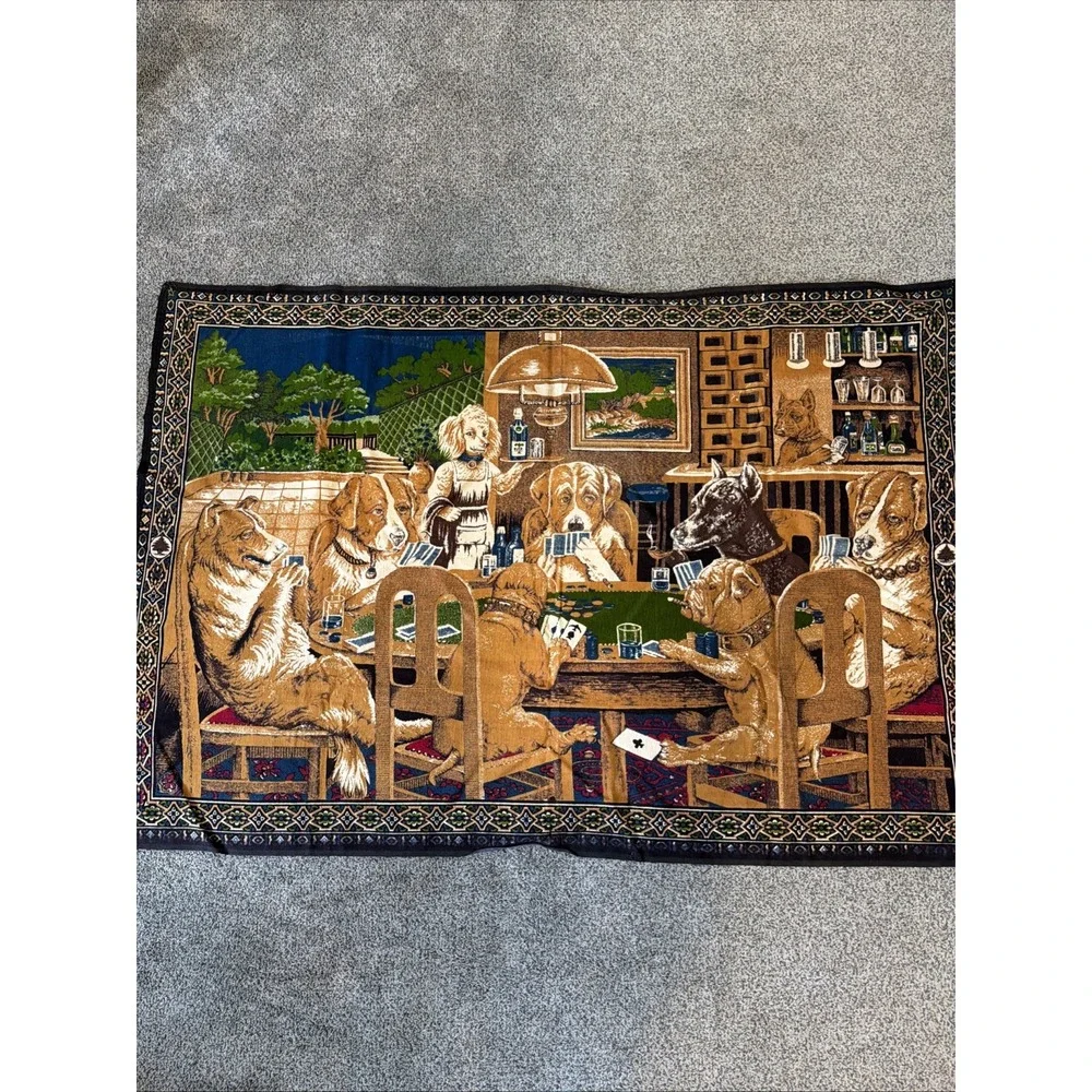 Vtg Dogs Playing Poker Wall Tapestry 70s Card Game Room 51